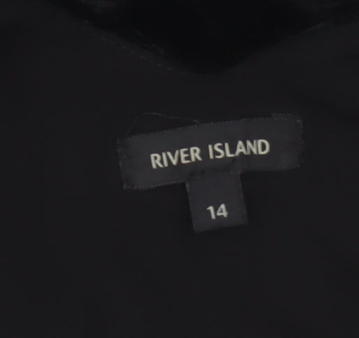 River Island Women Black UK 14 Velvet Lace Trim Slip Dress Party