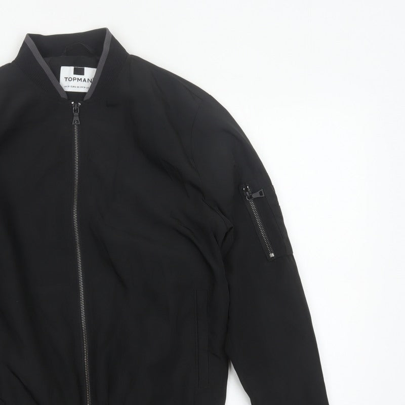Topman Men's Black XS Bomber Jacket Full Zip Lined