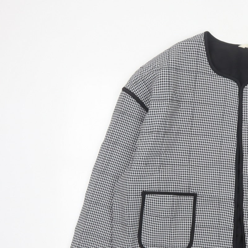 River Island Women’s Black Check Collarless Jacket Size L Lined