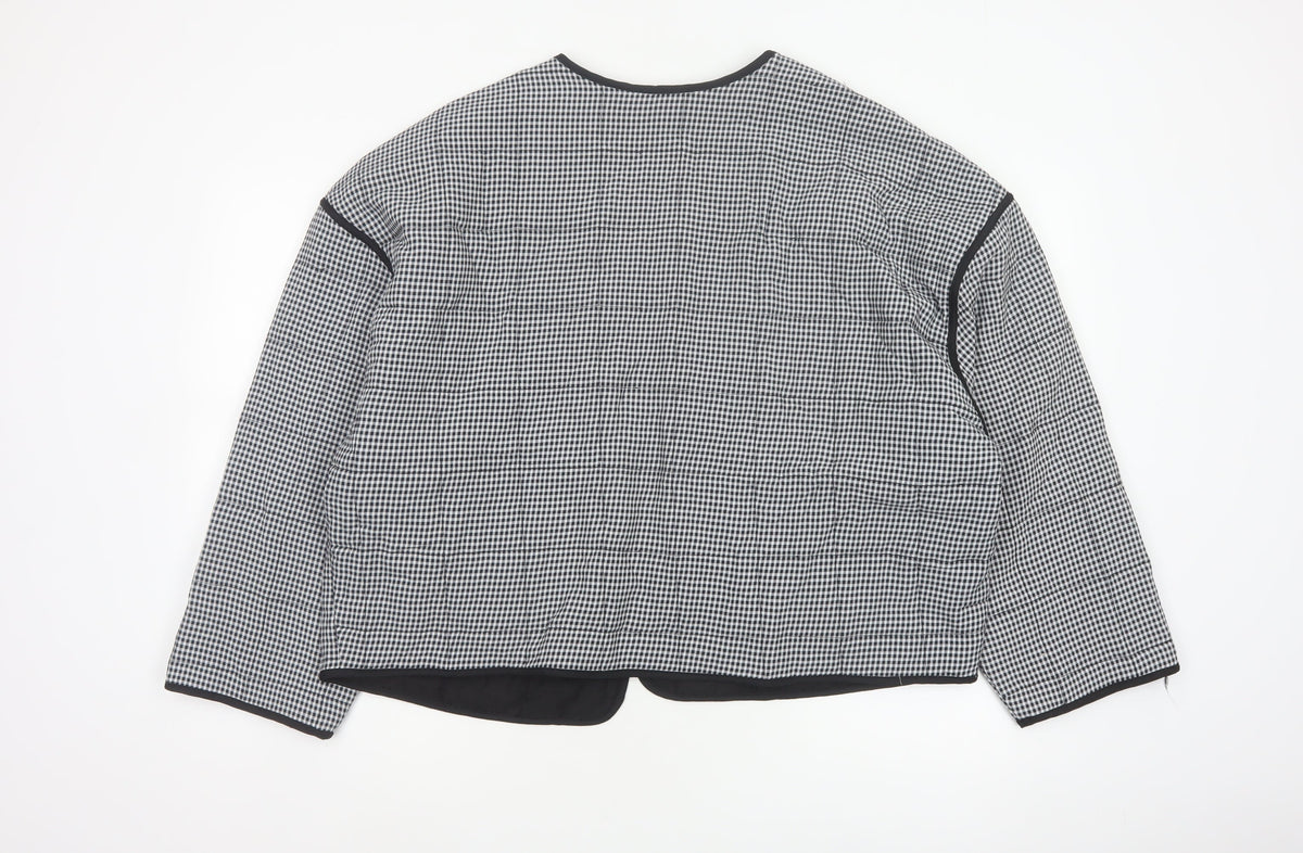 River Island Women’s Black Check Collarless Jacket Size L Lined