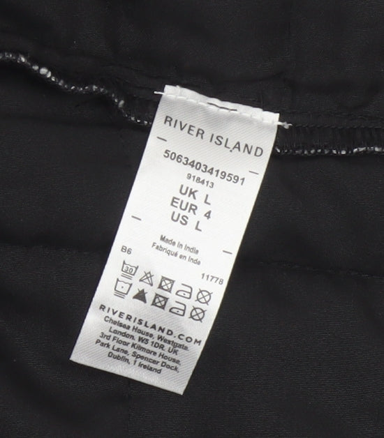 River Island Women’s Black Check Collarless Jacket Size L Lined
