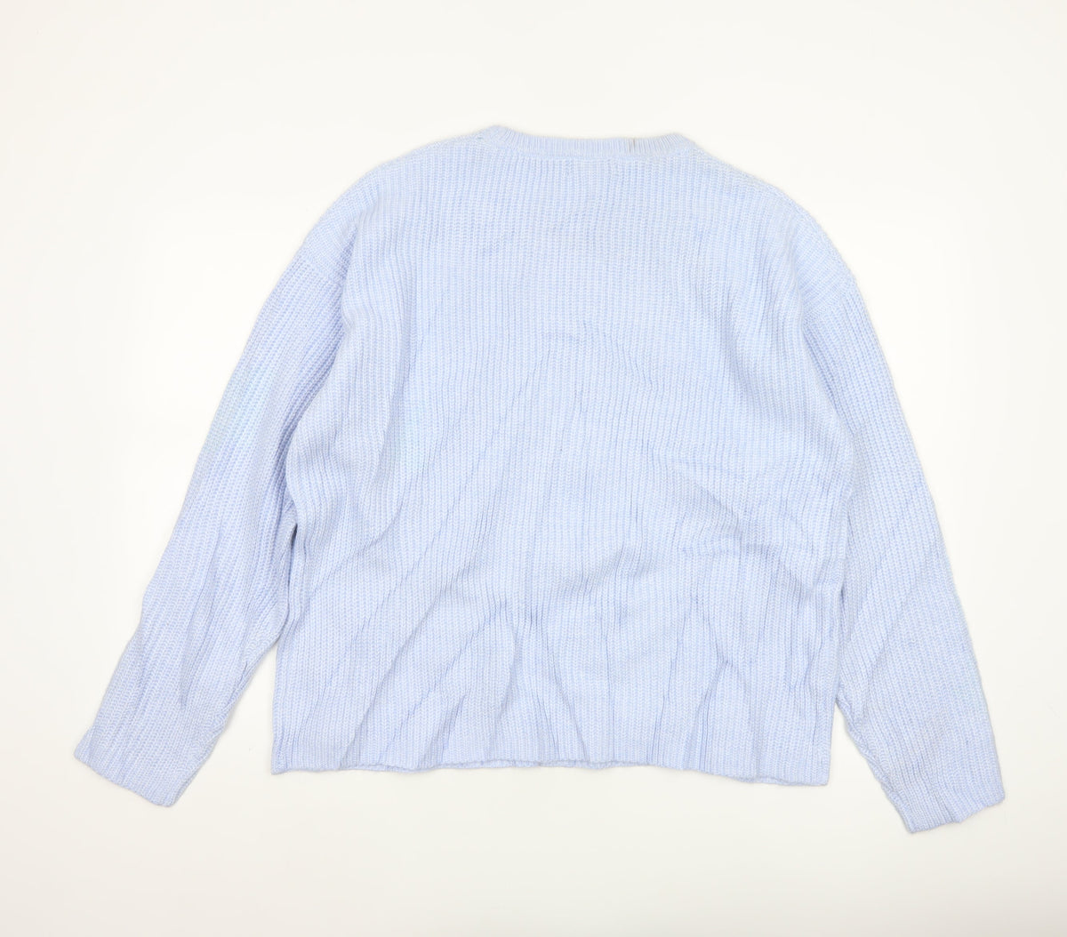 Marks and Spencer Women Blue L Rib Knit Crew Neck Pullover Jumper