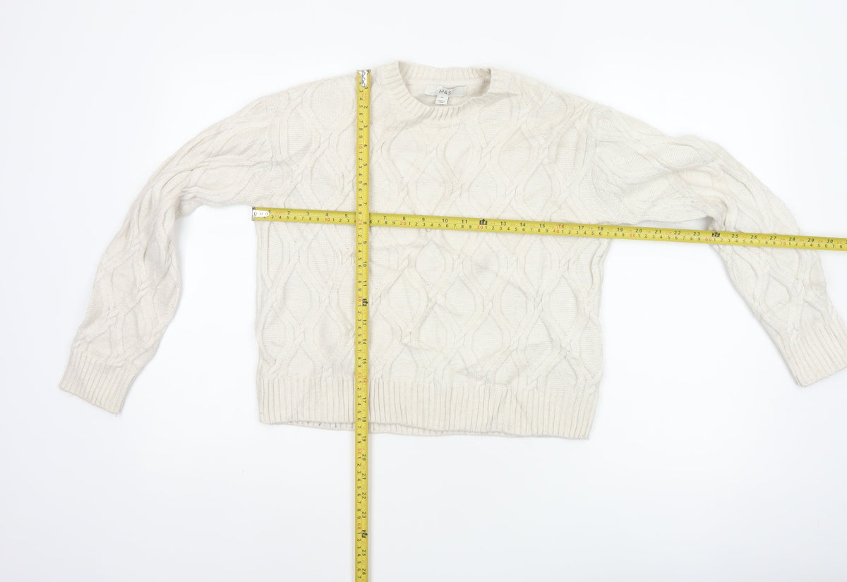 Marks and Spencer Women Ivory XS Cable-Knit Crew Neck Pullover Jumper