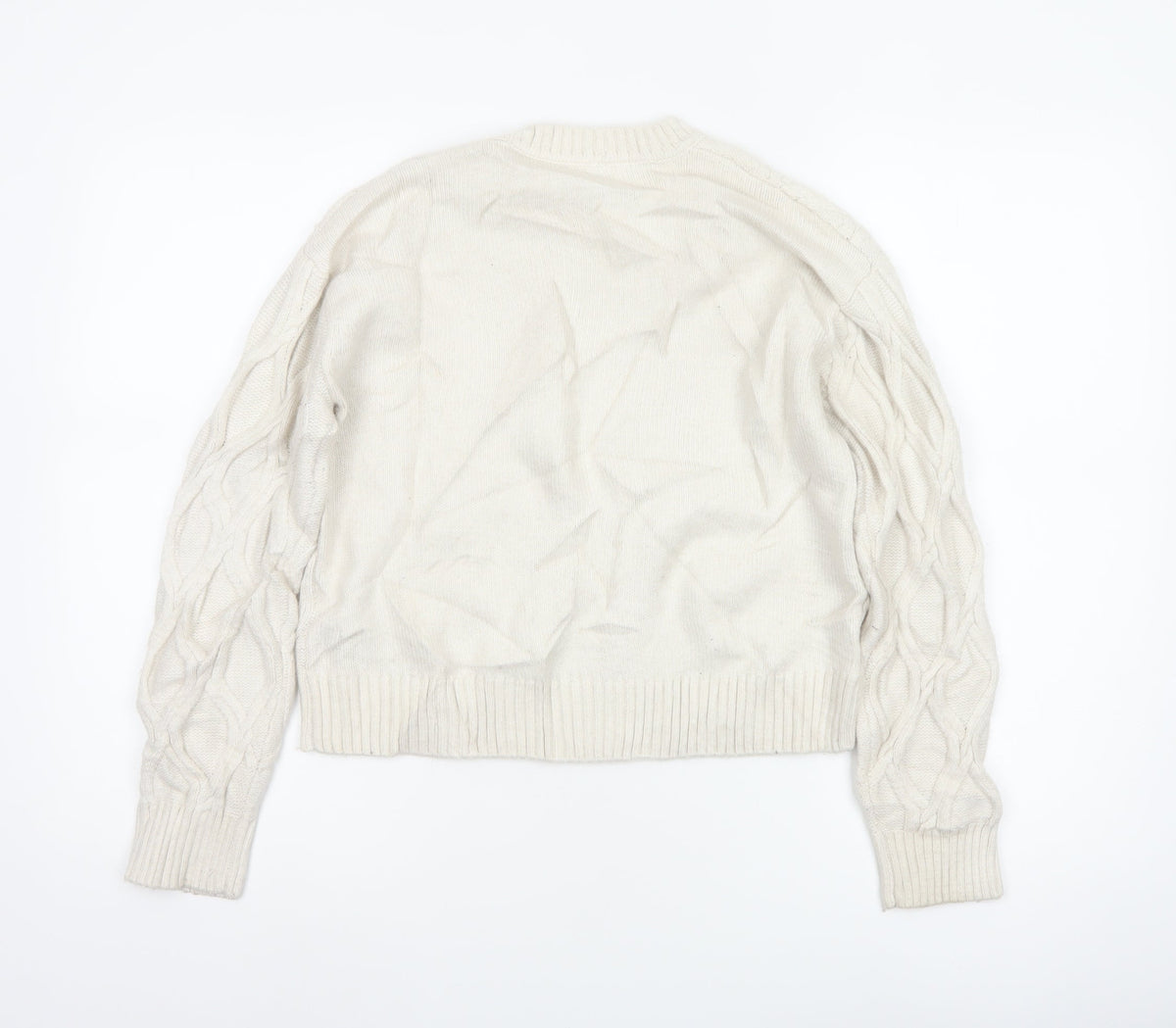 Marks and Spencer Women Ivory XS Cable-Knit Crew Neck Pullover Jumper