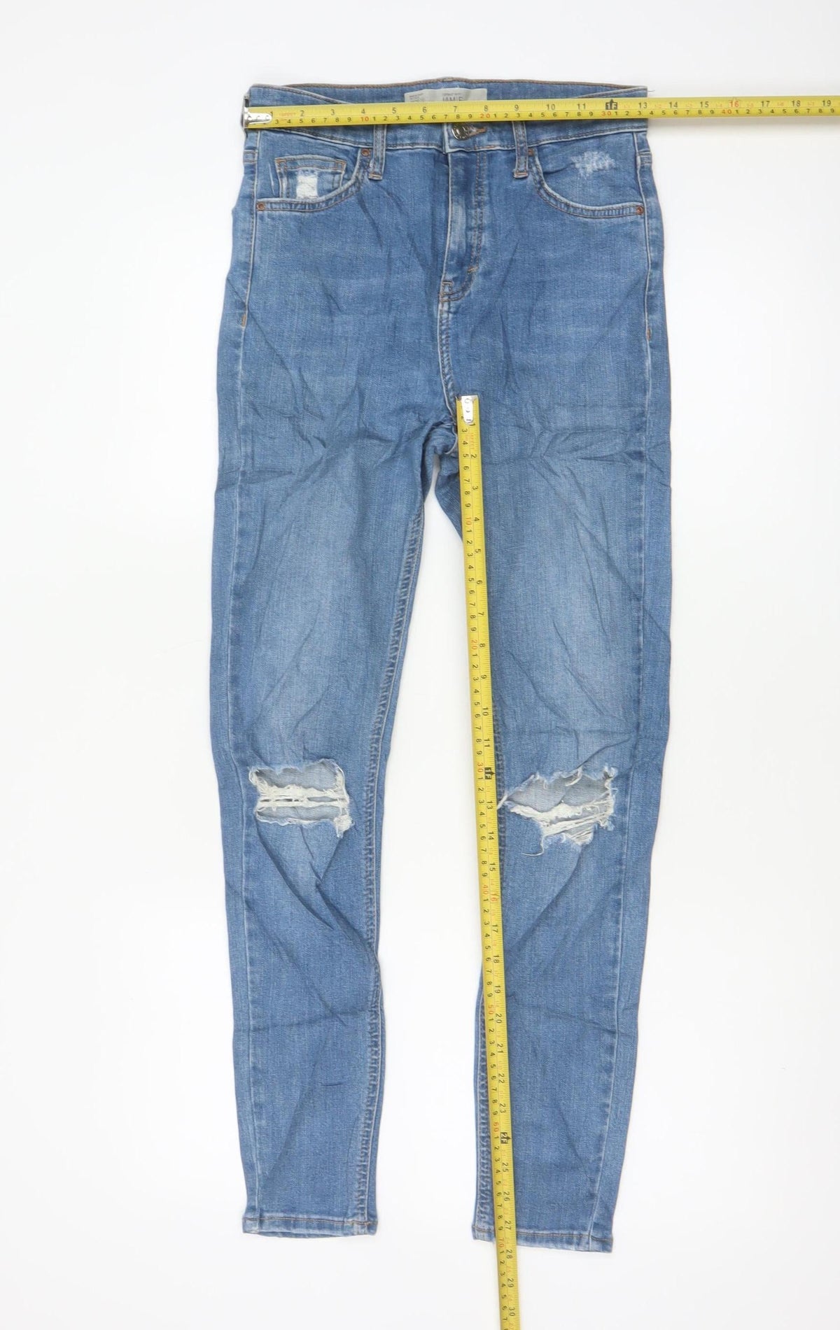 Topshop Moto Jamie Women Blue W28 UK 10 High Rise Distressed Skinny Jeans