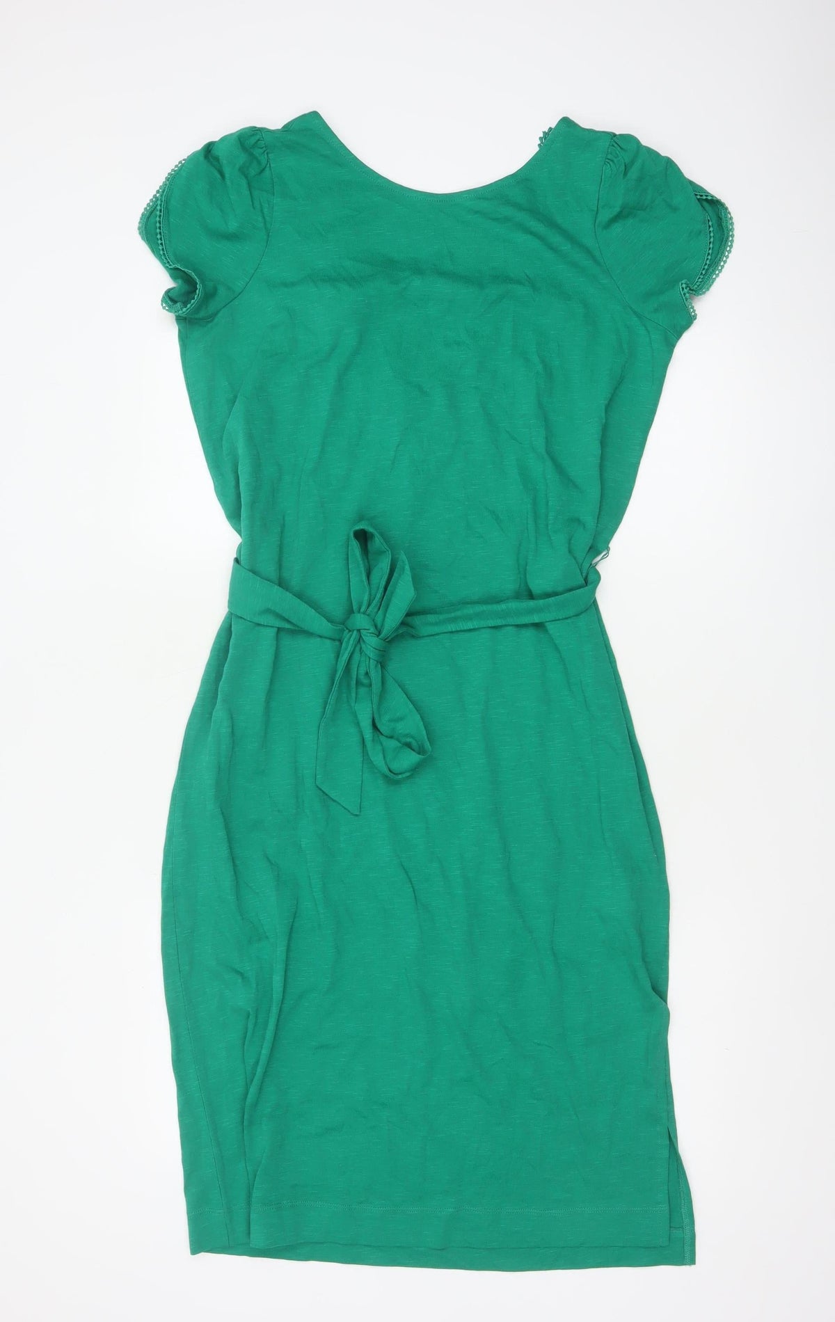 Oliver Bonas Women Green UK 8 Sheath Knee Dress Lace Belted