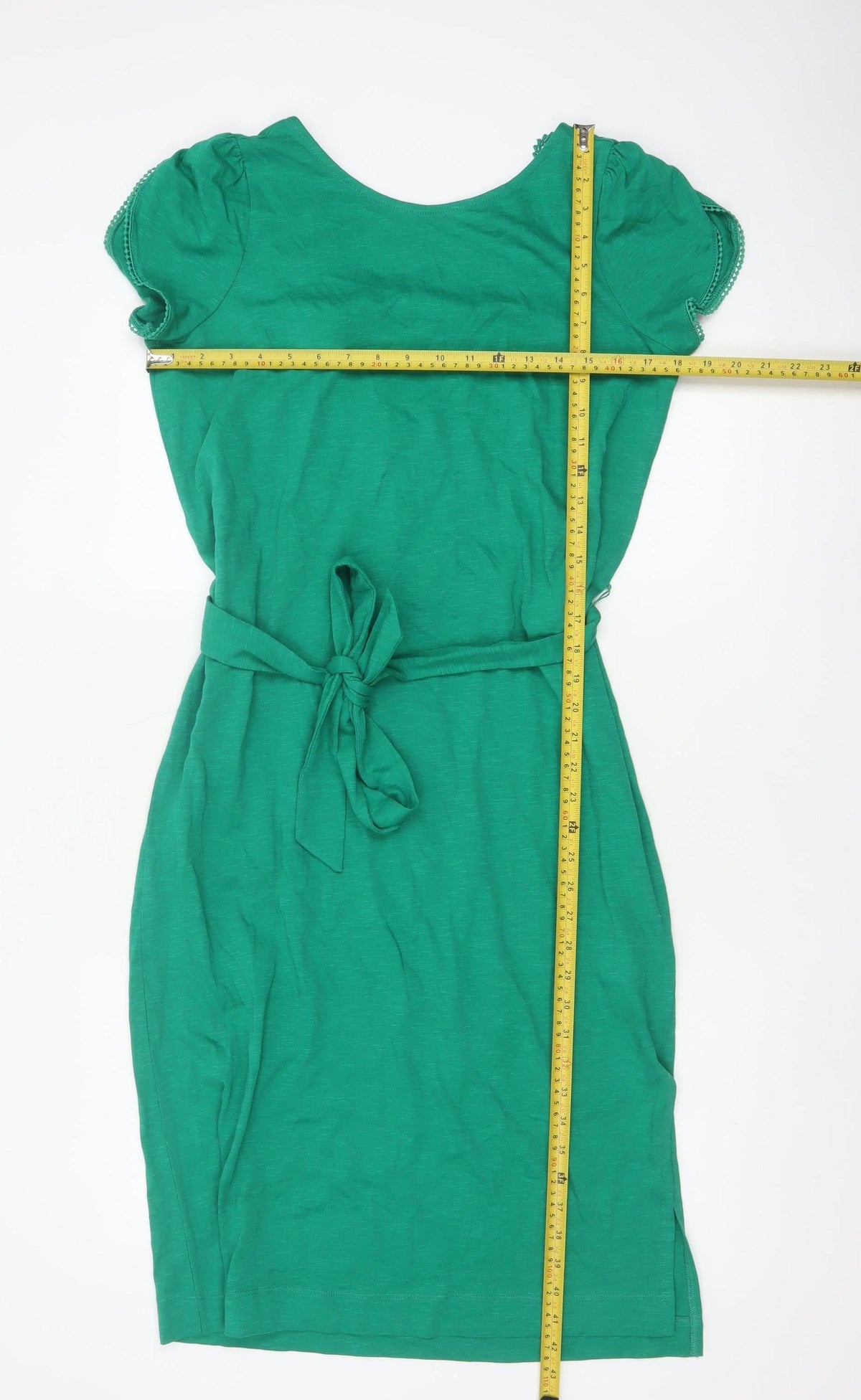 Oliver Bonas Women Green UK 8 Sheath Knee Dress Lace Belted