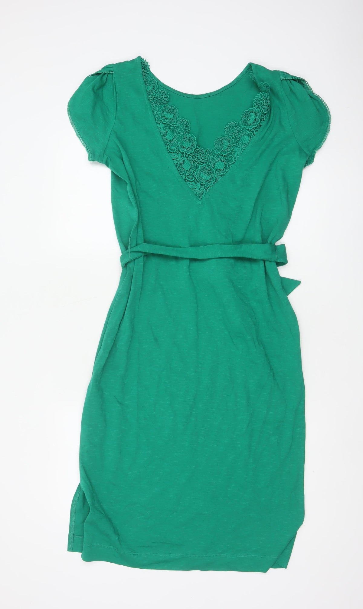 Oliver Bonas Women Green UK 8 Sheath Knee Dress Lace Belted