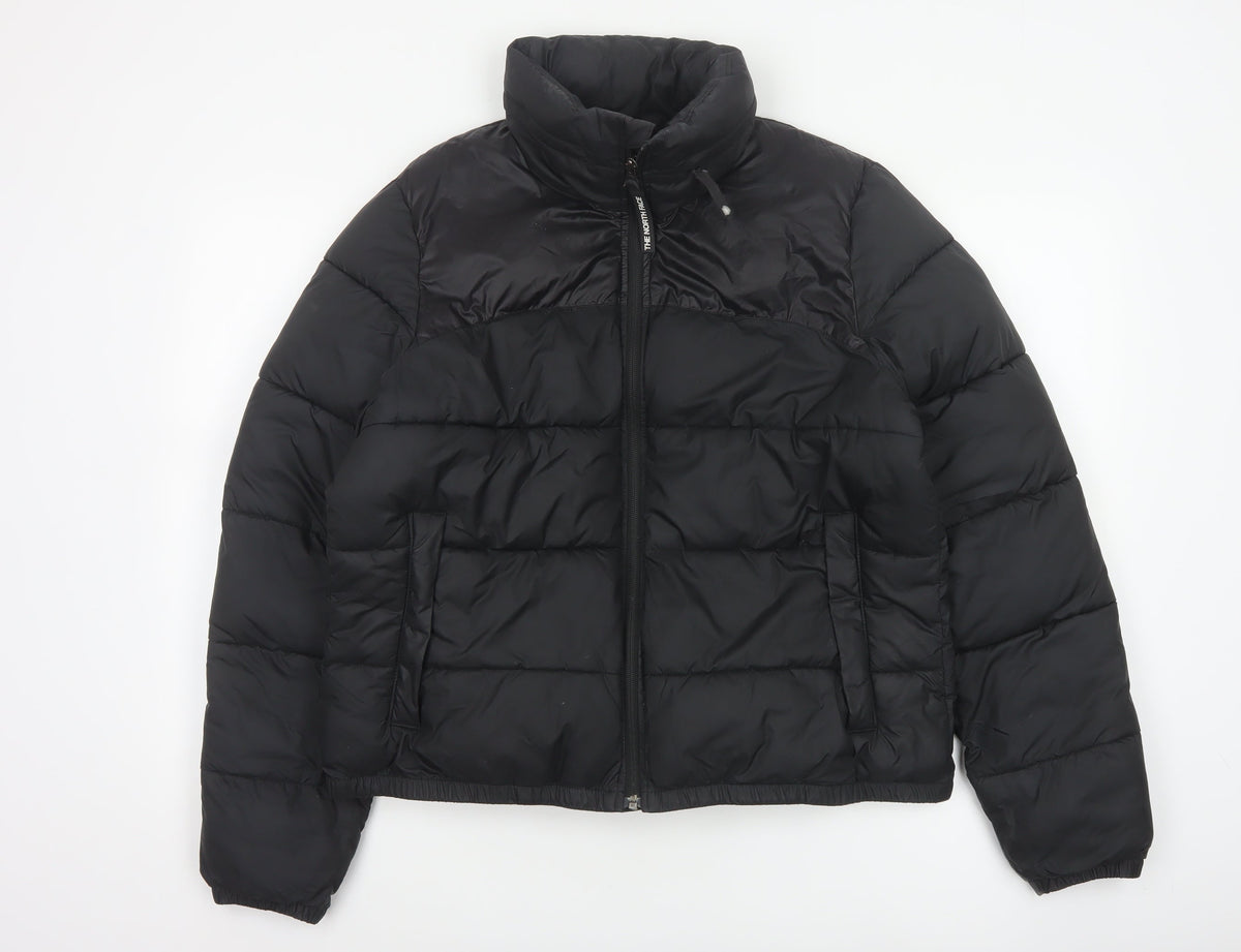 The North Face Women Black L Cropped Puffer Jacket Quilted Full Zip
