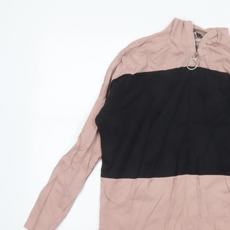 Select Women's Pink Black Basic Colourblock Zip Top UK 10