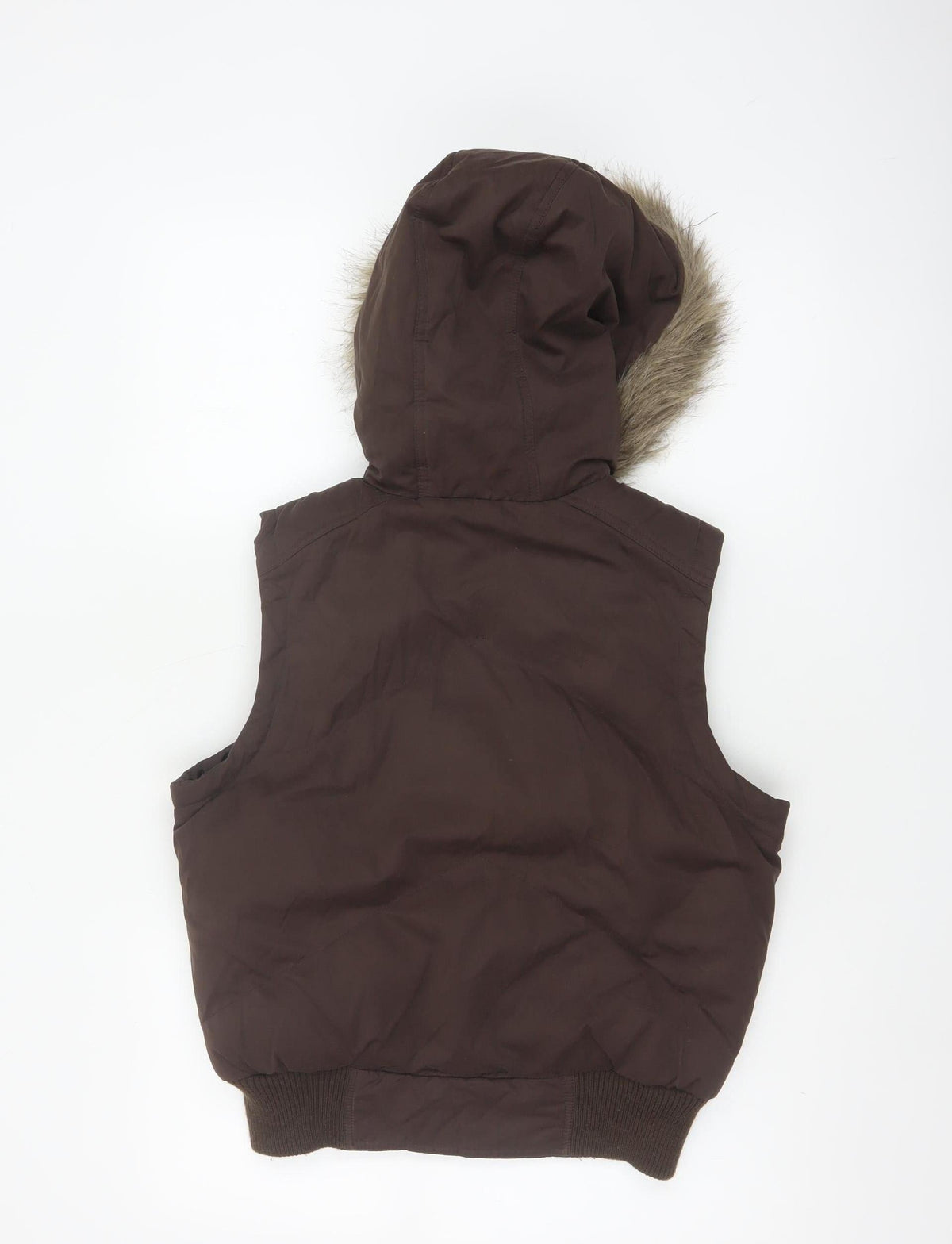 Dorothy Perkins Women Brown UK 12 Hooded Faux Fur Padded Waistcoat