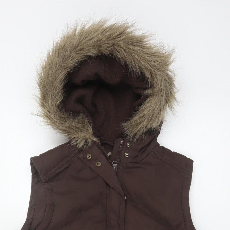 Dorothy Perkins Women Brown UK 12 Hooded Faux Fur Padded Waistcoat