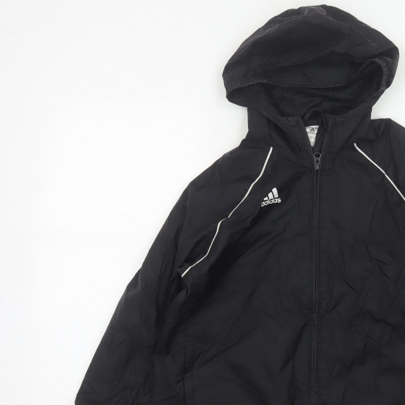 Adidas Boys Black 11-12 Years Hooded Windbreaker Jacket Full Zip