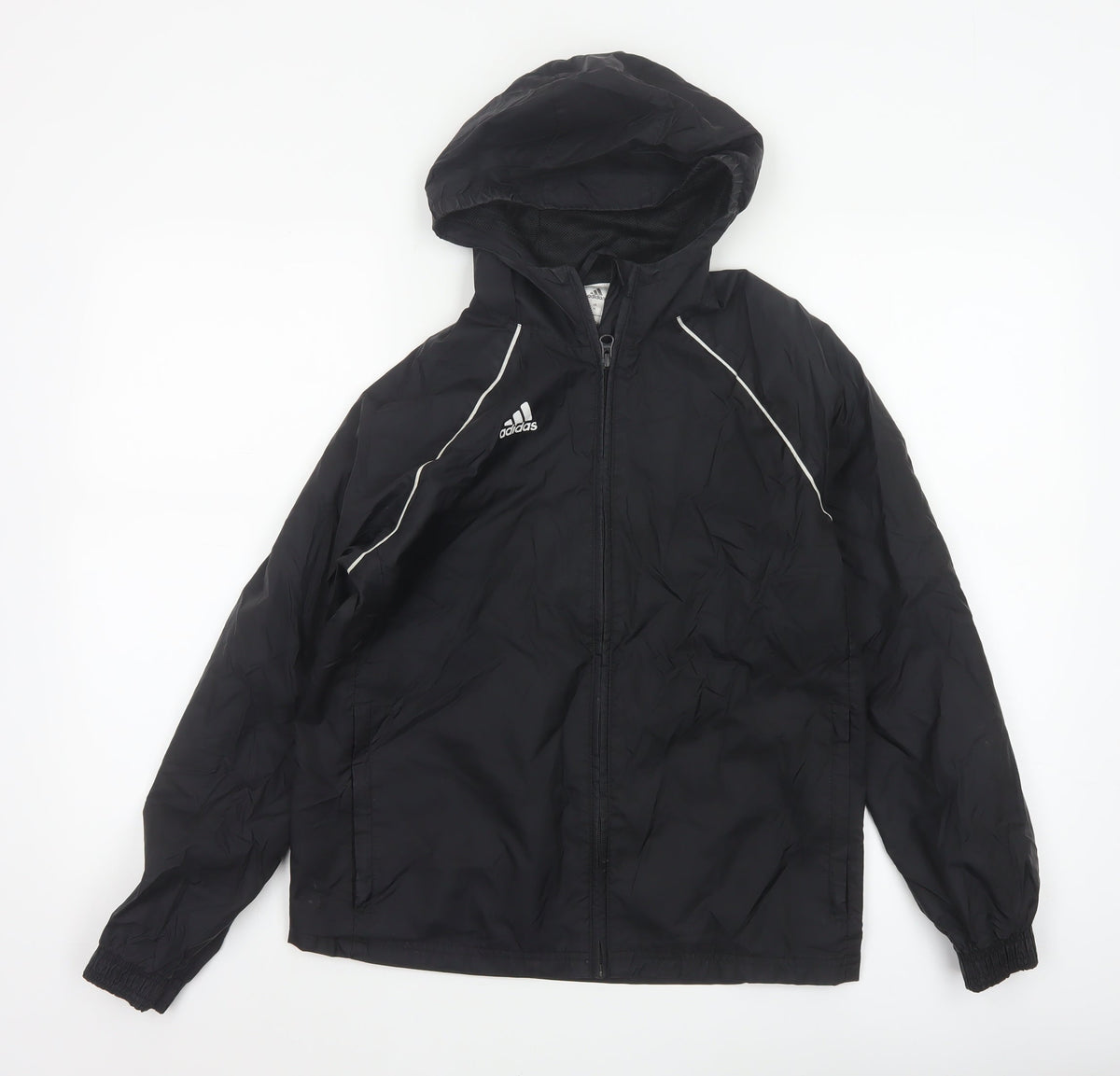 Adidas Boys Black 11-12 Years Hooded Windbreaker Jacket Full Zip