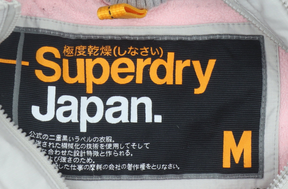 Superdry Japan Women’s Grey Pink Hooded Ski Jacket M Full Zip