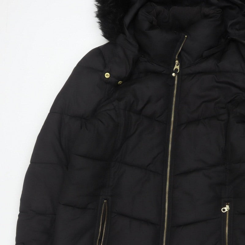 Joules Women’s Black UK 20 Faux Fur Hood Padded Puffer Coat