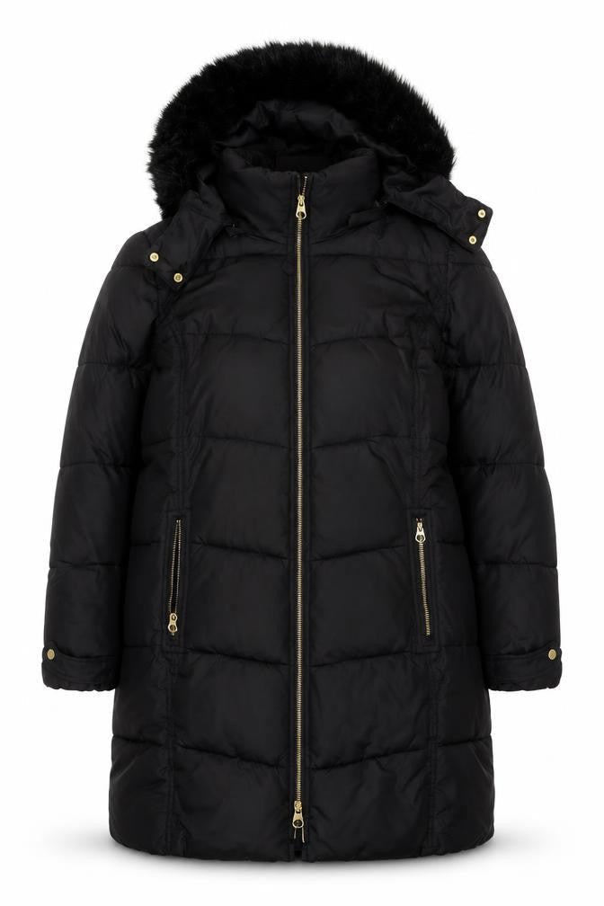 Joules Women’s Black UK 20 Faux Fur Hood Padded Puffer Coat