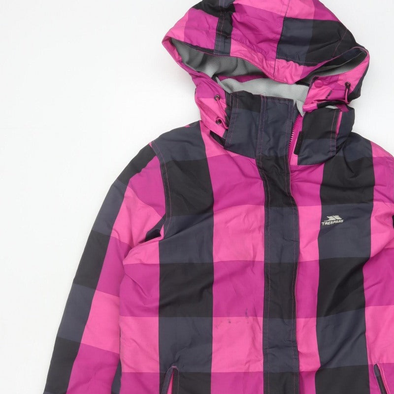 Trespass Women’s Pink Black Check Ski Jacket M Waterproof Hooded