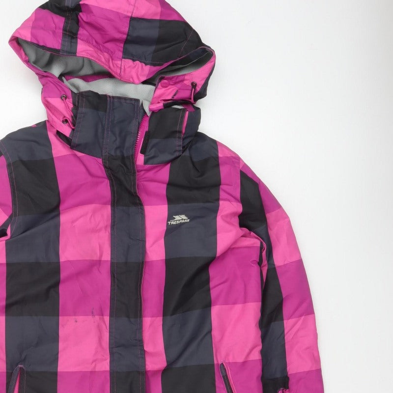 Trespass Women’s Pink Black Check Ski Jacket M Waterproof Hooded