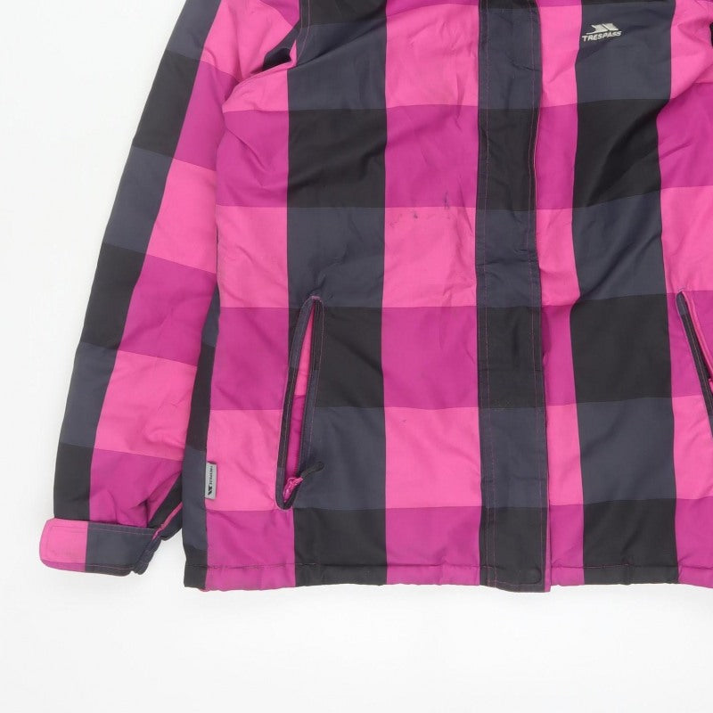 Trespass Women’s Pink Black Check Ski Jacket M Waterproof Hooded