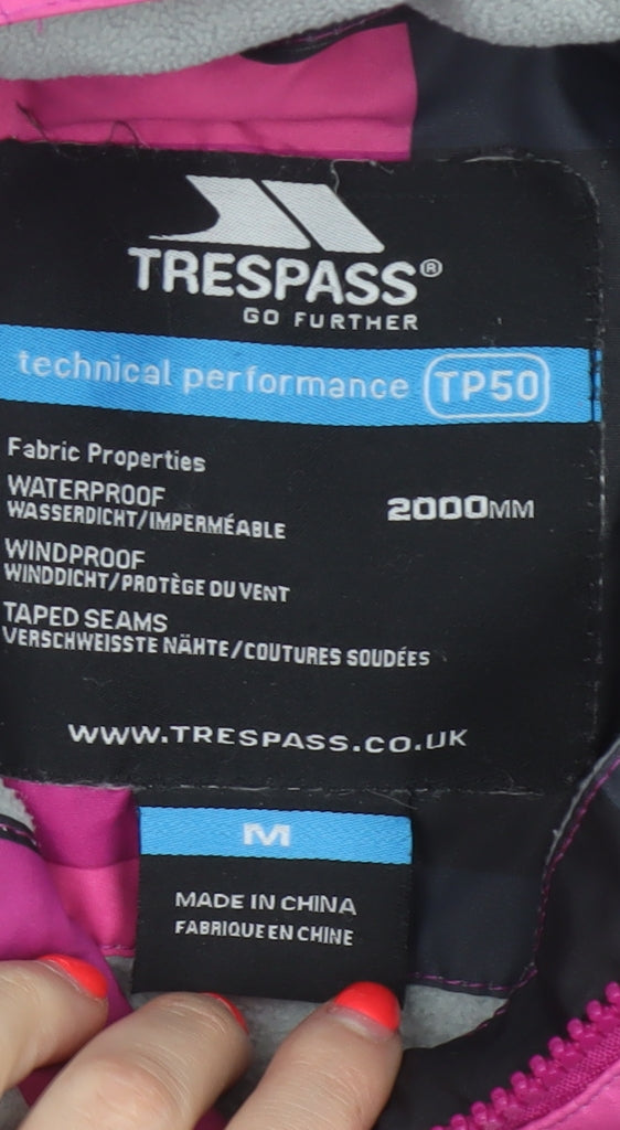 Trespass Women’s Pink Black Check Ski Jacket M Waterproof Hooded