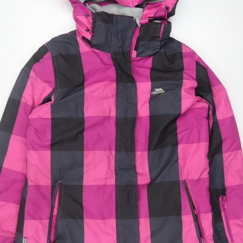 Trespass Women’s Pink Black Check Ski Jacket M Waterproof Hooded