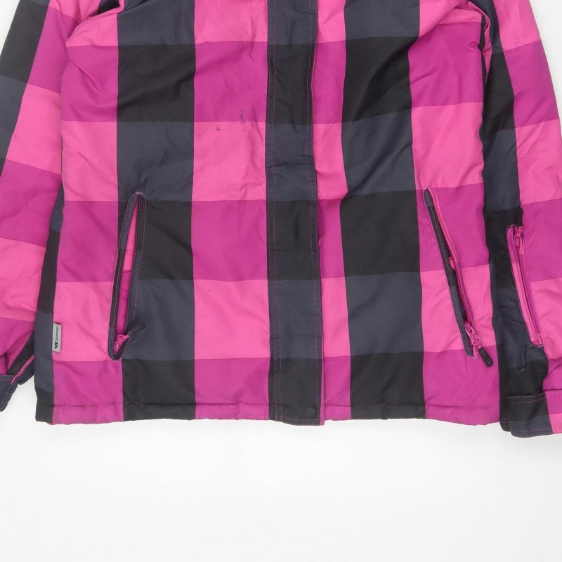 Trespass Women’s Pink Black Check Ski Jacket M Waterproof Hooded