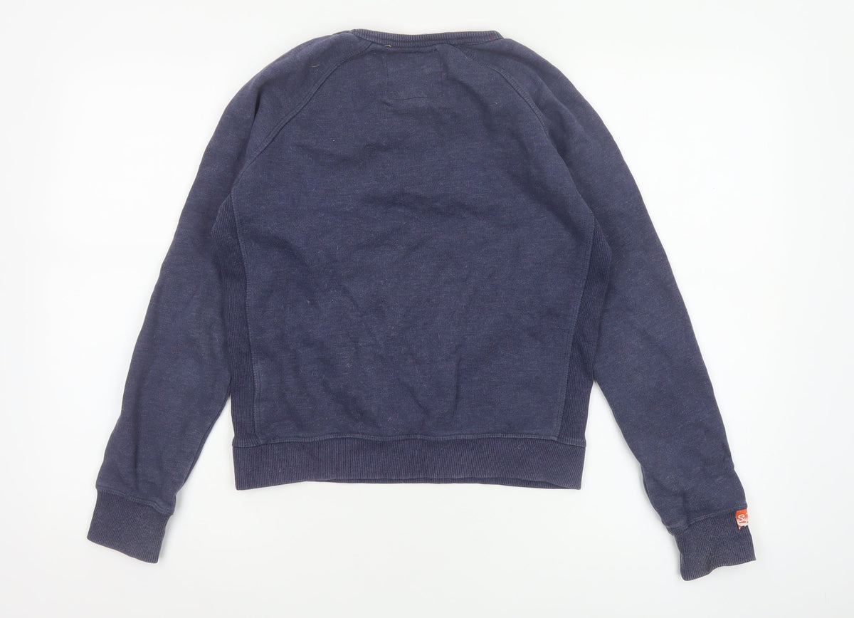 Superdry Women Blue S Pullover Sweatshirt Vintage Orange Label Logo