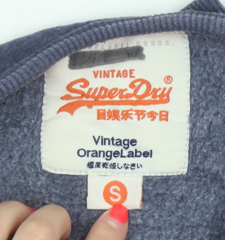 Superdry Women Blue S Pullover Sweatshirt Vintage Orange Label Logo
