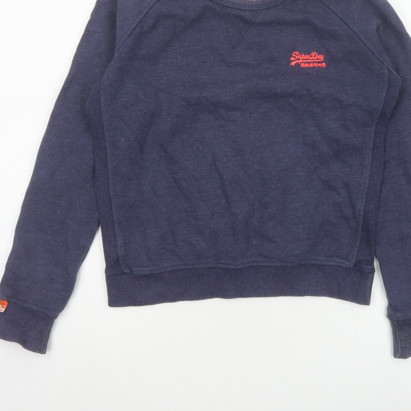 Superdry Women Blue S Pullover Sweatshirt Vintage Orange Label Logo