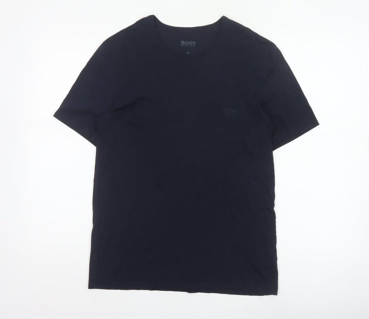 Back view of BOSS Hugo Boss Men's Blue M Logo Crew Neck Cotton T-Shirt