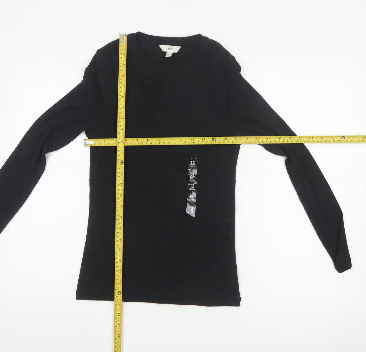 Marks and Spencer Women Black Size 12 Slim Ribbed Long Sleeve T-Shirt