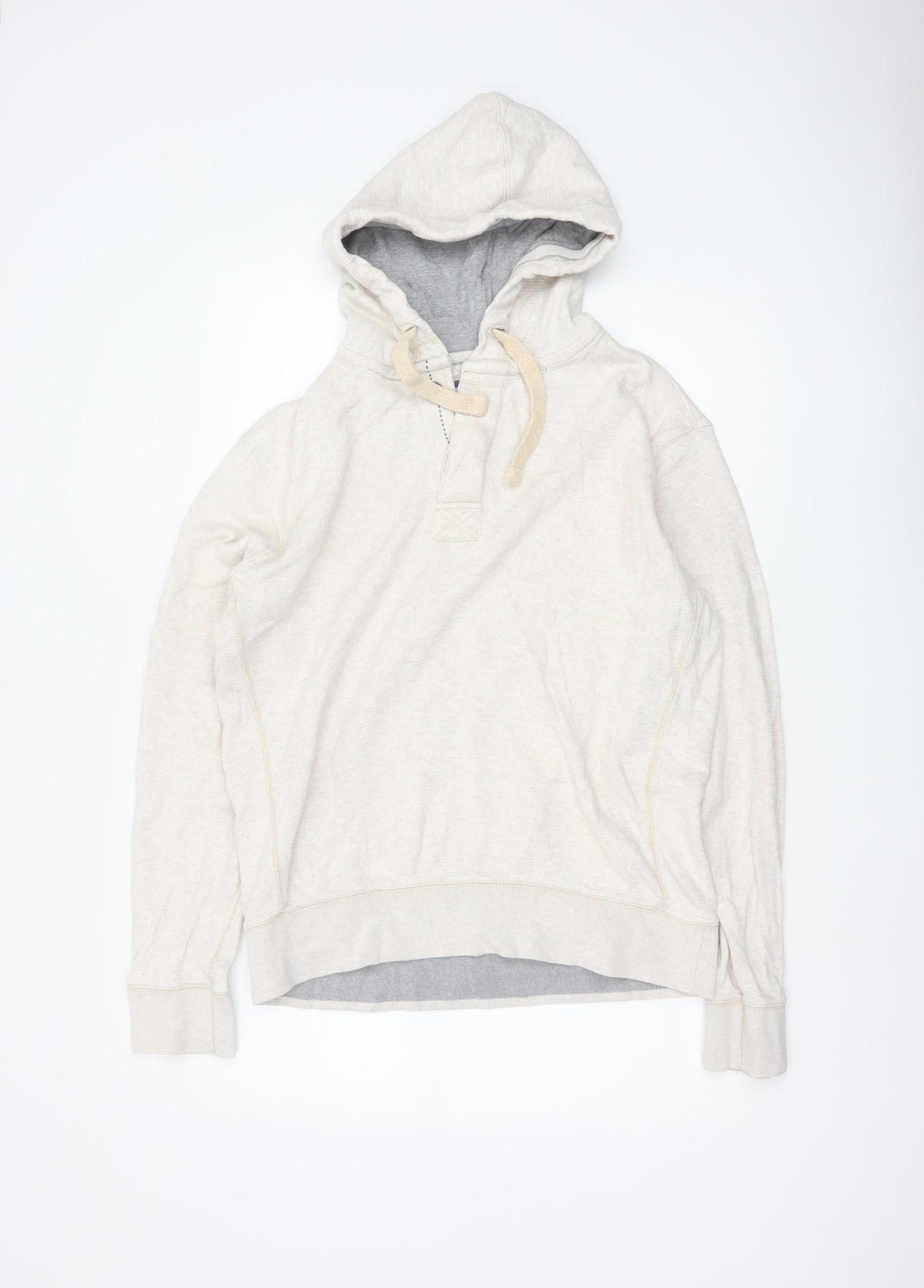 Fat Face Men’s Beige M Hooded Henley Button Pullover Cotton Hoodie