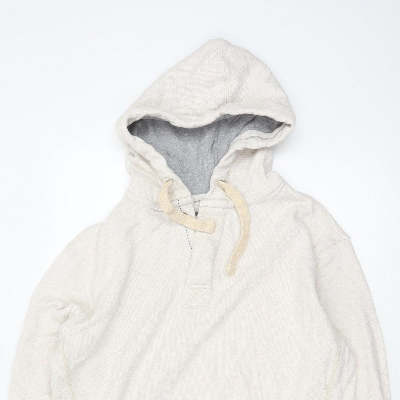 Fat Face Men’s Beige M Hooded Henley Button Pullover Cotton Hoodie
