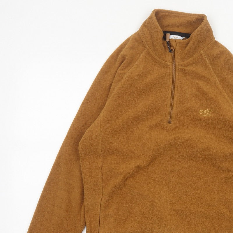 Cotton Traders Men's Brown S 1/4 Zip Fleece Pullover Sweatshirt