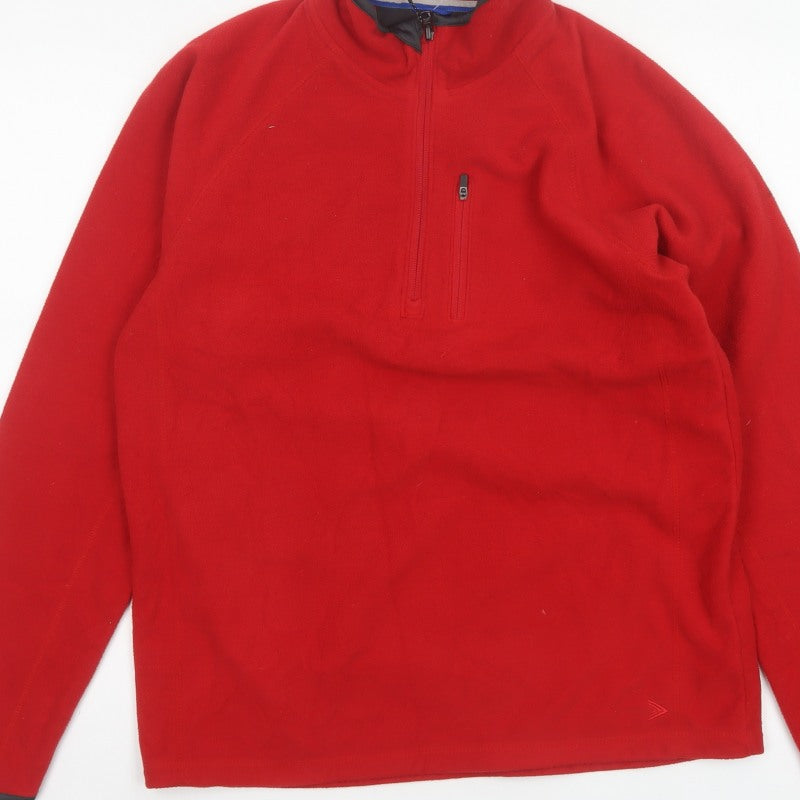 Marks & Spencer Men's Red Small 1/4 Zip Fleece Sweatshirt High Neck