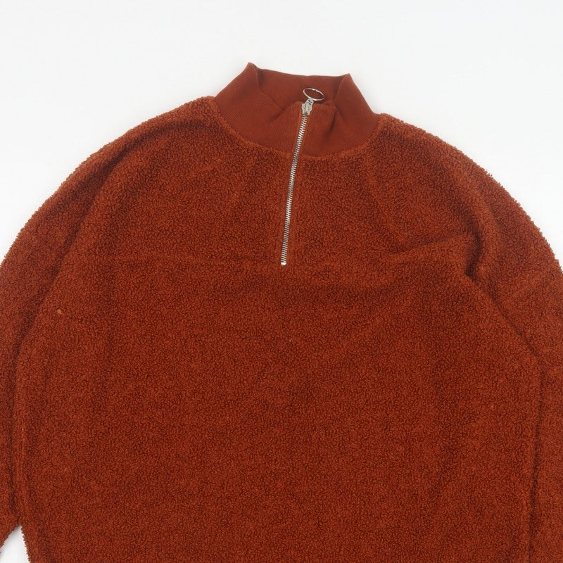 New Look Women’s Orange Teddy Fleece Quarter Zip Pullover Sweatshirt UK 10
