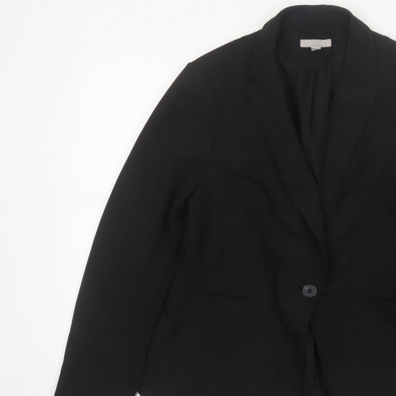 H&M Women Black UK 12 Tailored Single-Breasted Blazer Workwear