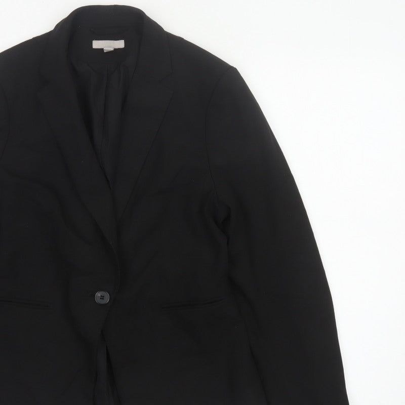 H&M Women Black UK 12 Tailored Single-Breasted Blazer Workwear