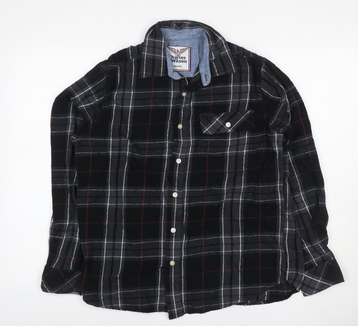 Charles Wilson Men’s Black Plaid Flannel Button-Down Shirt M