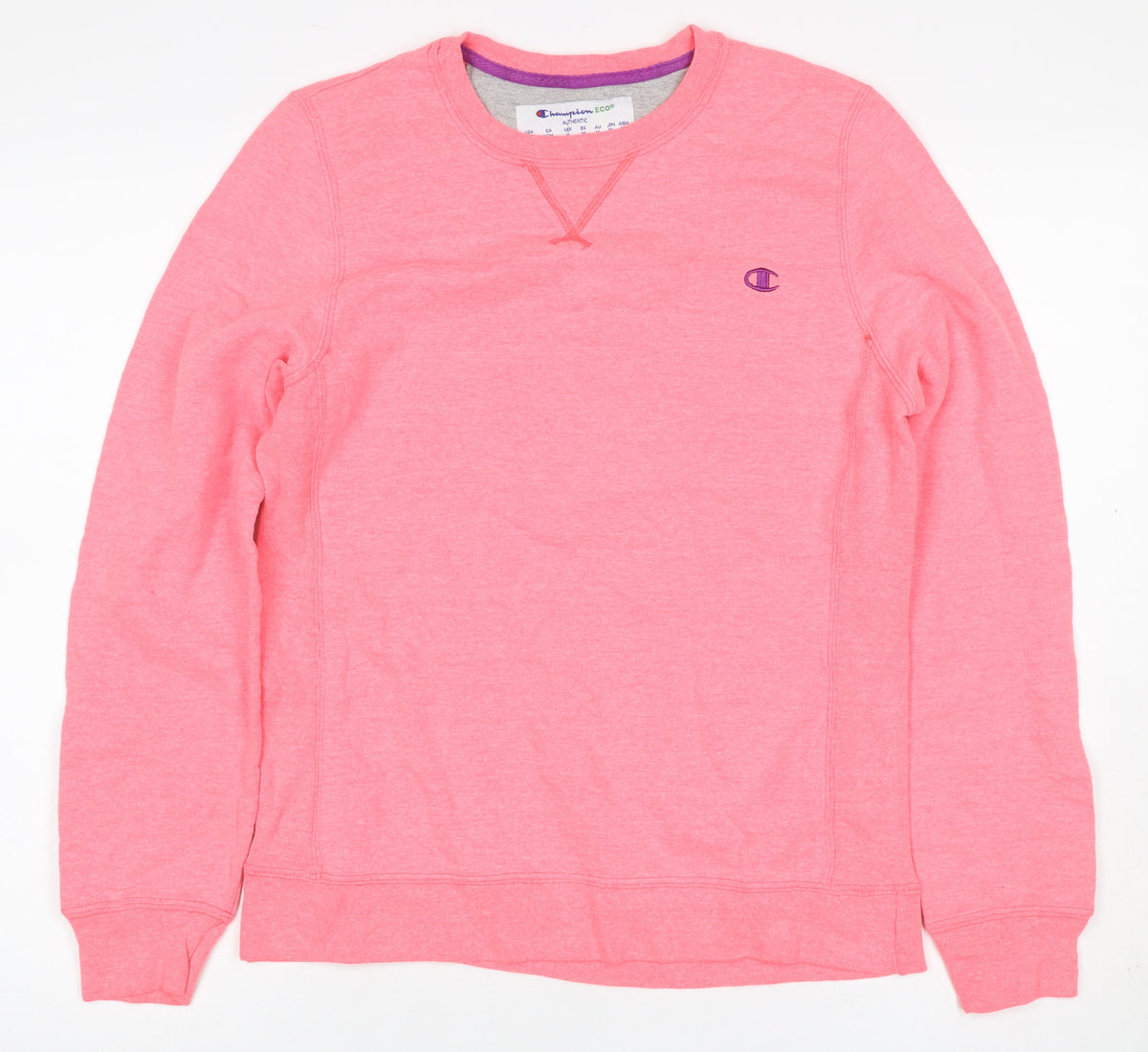 Champion Women Pink M Logo Crew Neck Pullover Sweatshirt Cotton Blend