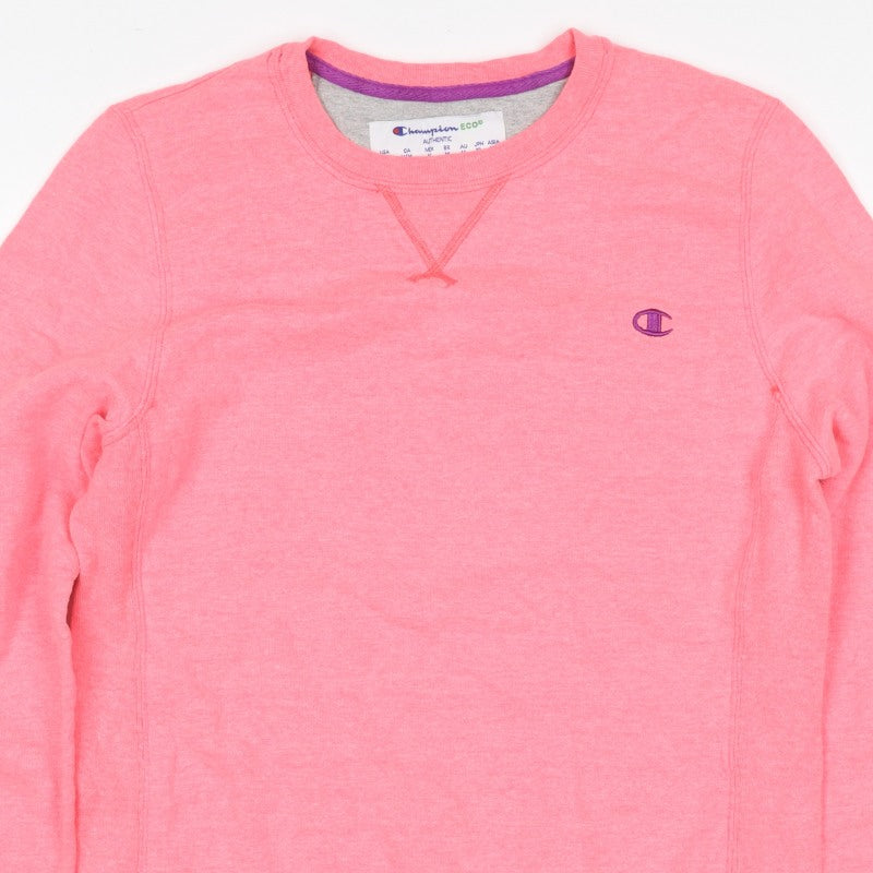 Champion Women Pink M Logo Crew Neck Pullover Sweatshirt Cotton Blend