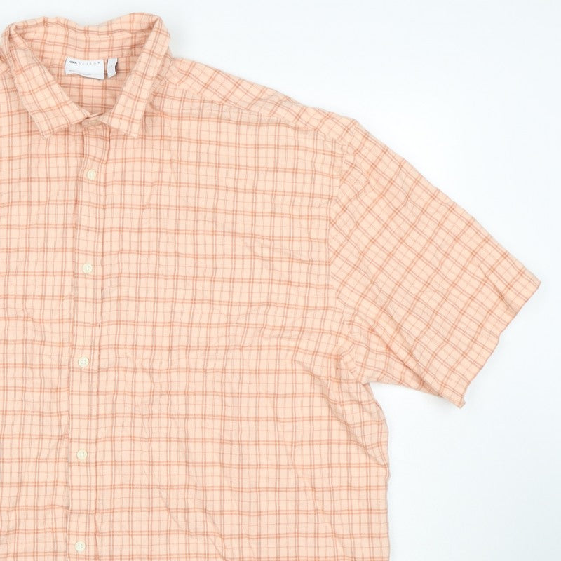Cotton On Men’s Pink Check Linen Short Sleeve Button-Up Shirt L