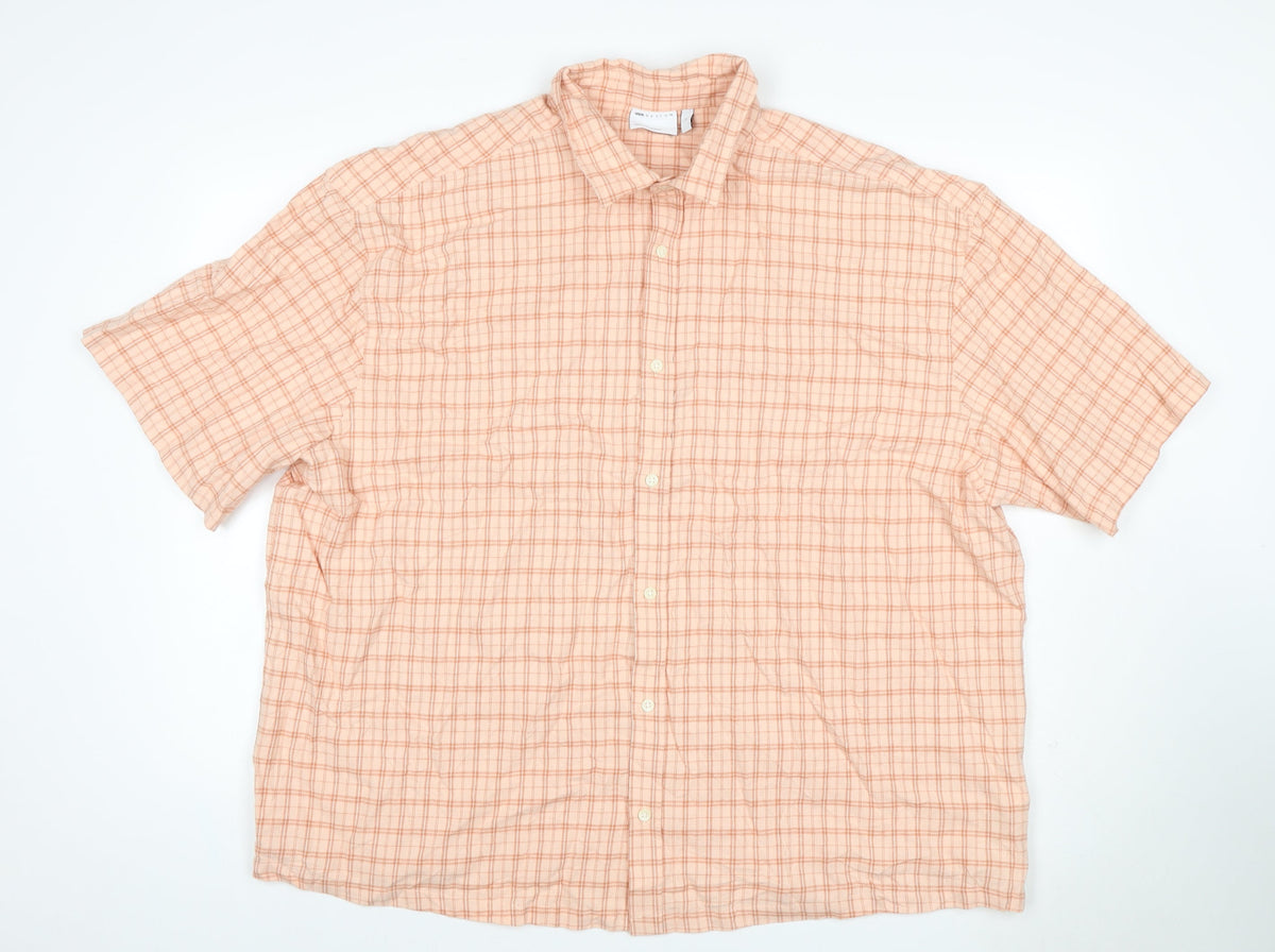 Cotton On Men’s Pink Check Linen Short Sleeve Button-Up Shirt L