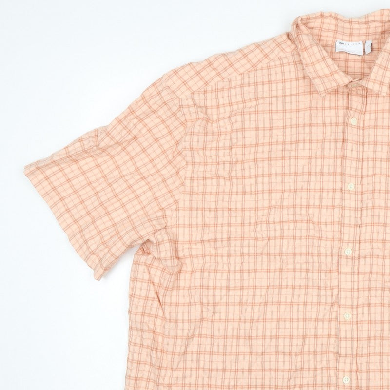 Cotton On Men’s Pink Check Linen Short Sleeve Button-Up Shirt L