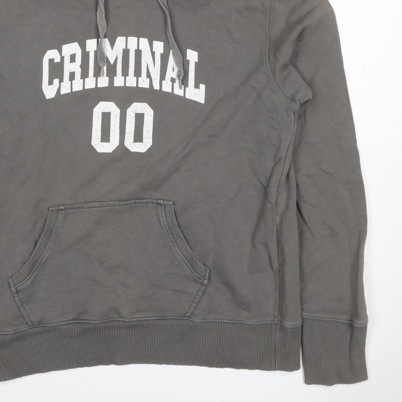 Criminal Men’s Grey M Pullover Hoodie College Graphic Print