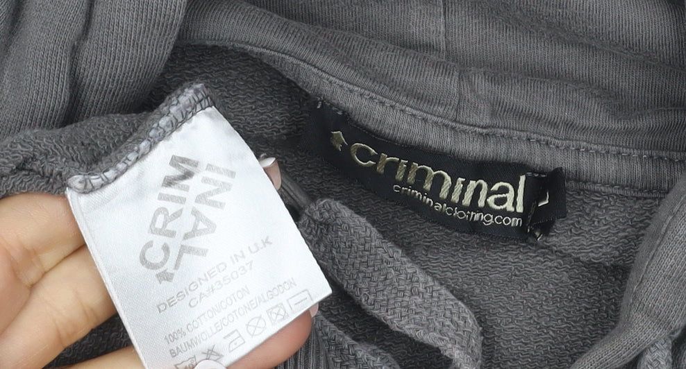 Criminal Men’s Grey M Pullover Hoodie College Graphic Print