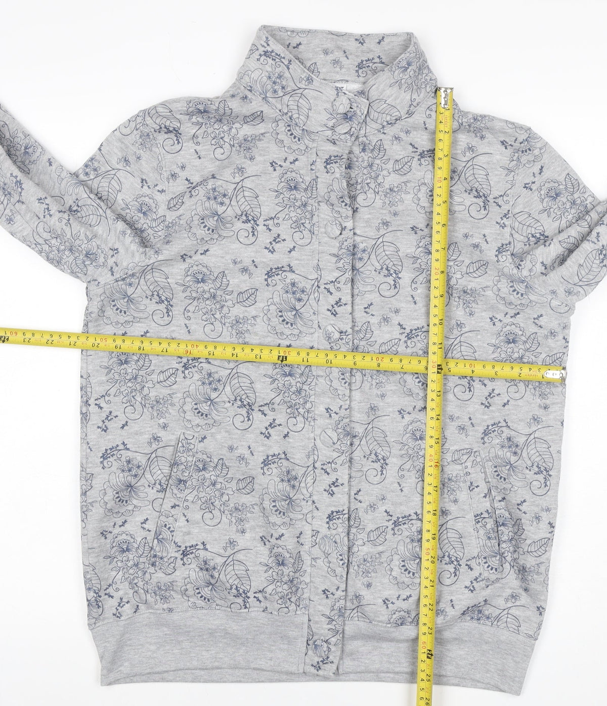 Damart Women Grey Floral Fleece Button Cardigan Sweatshirt L