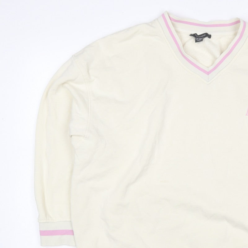 Primark Women’s Ivory L Pullover Sweatshirt Pink Slogan V-Neck