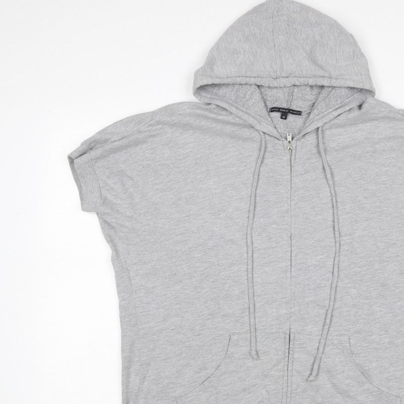 Truly Madly Deeply Women Grey M Full Zip Short Sleeve Hooded Hoodie